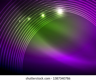 Neon circles abstract background, vector template