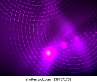 Neon circles abstract background, vector template