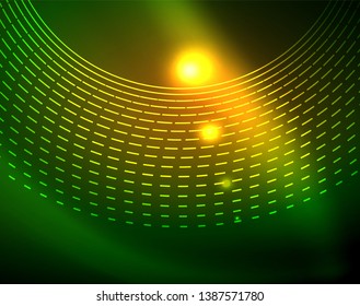 Fondo abstracto de círculos neones, plantilla vectorial