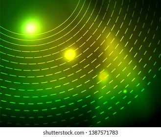 Neon circles abstract background, vector template