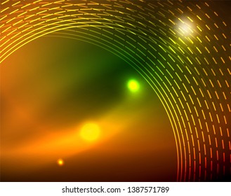 Neon circles abstract background, vector template