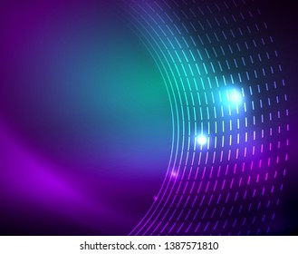 Neon circles abstract background, vector template