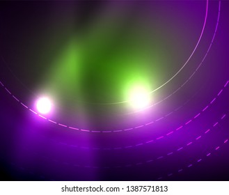 Neon circles abstract background, vector template