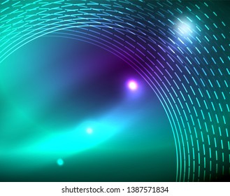 Fondo abstracto de círculos neones, plantilla vectorial