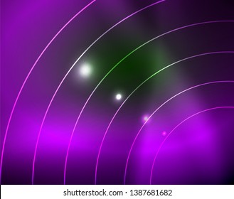 Neon circles abstract background, vector template