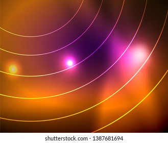 Fondo abstracto de círculos neones, plantilla vectorial