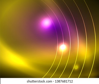 Fondo abstracto de círculos neones, plantilla vectorial