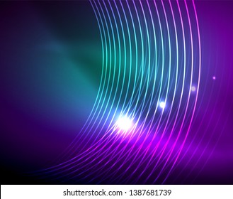 Neon circles abstract background, vector template