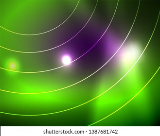 Fondo abstracto de círculos neones, plantilla vectorial