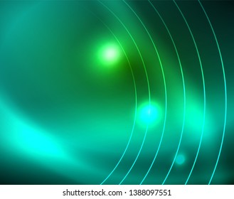 Fondo abstracto de círculos neones, plantilla vectorial