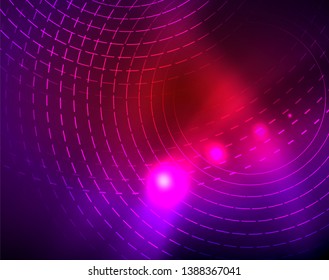 Fondo abstracto de círculos neones, plantilla vectorial