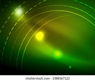 Neon circles abstract background, vector template