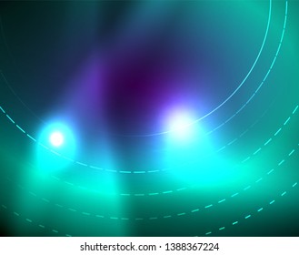 Neon circles abstract background, vector template