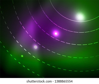 Neon circles abstract background, vector template