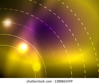 Neon circles abstract background, vector template