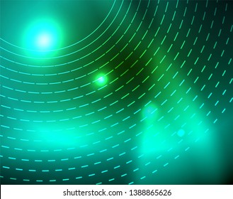 Neon circles abstract background, vector template