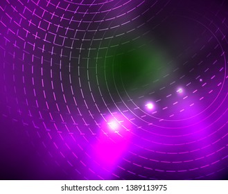 Neon circles abstract background, vector template