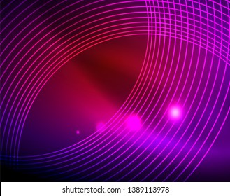 Neon circles abstract background, vector template