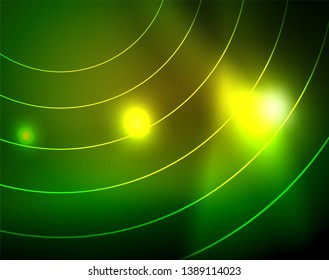 Neon circles abstract background, vector template