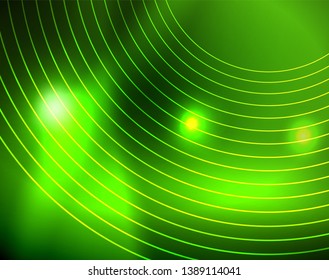 Fondo abstracto de círculos neones, plantilla vectorial