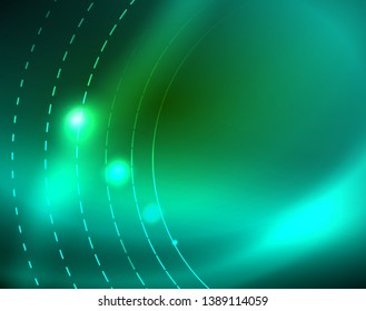 Neon circles abstract background, vector template