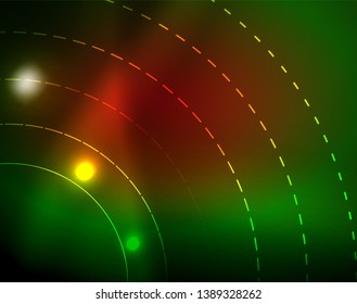 Neon circles abstract background, vector template