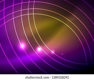 Neon circles abstract background, vector template