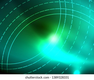 Neon circles abstract background, vector template