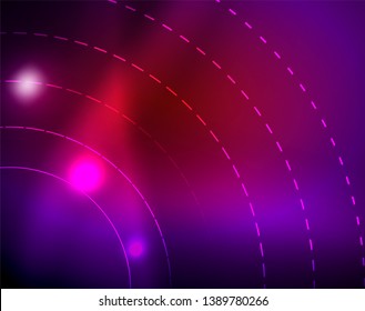 Neon circles abstract background, vector template