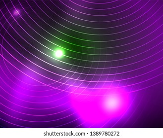 Neon circles abstract background, vector template