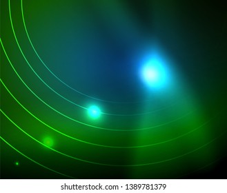 Neon circles abstract background, vector template