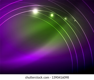 Neon circles abstract background, vector template