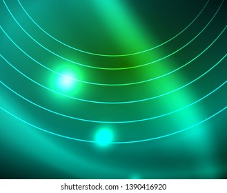 Neon circles abstract background, vector template