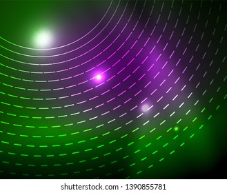 Neon circles abstract background, vector template
