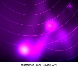 Neon circles abstract background, vector template