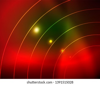 Neon circles abstract background, vector template