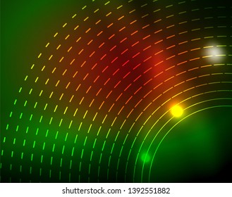 Neon circles abstract background, vector template