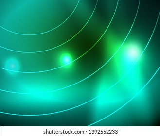 Neon circles abstract background, vector template