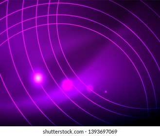 Neon circles abstract background, vector template