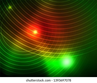 Fondo abstracto de círculos neones, plantilla vectorial
