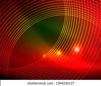 Neon circles abstract background, vector template