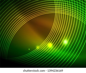Neon circles abstract background, vector template