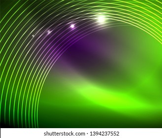 Neon circles abstract background, vector template