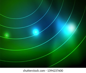 Neon circles abstract background, vector template