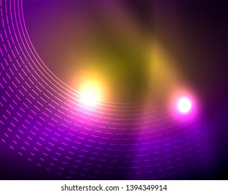 Neon circles abstract background, vector template