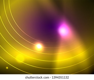 Neon circles abstract background, vector template