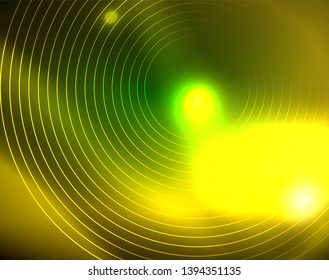 Neon circles abstract background, vector template