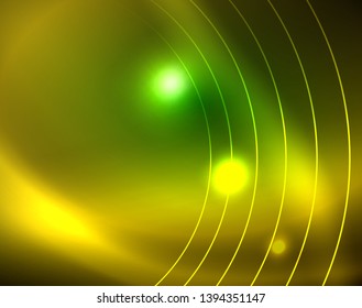 Neon circles abstract background, vector template