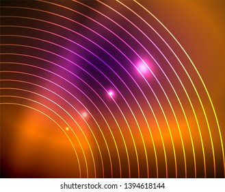 Neon circles abstract background, vector template