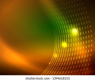 Neon circles abstract background, vector template